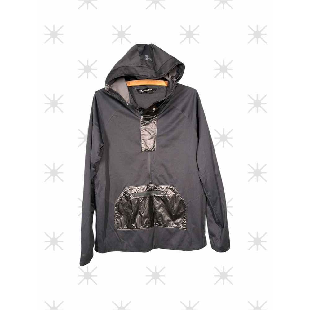 Under Armour Women's Storm Rain Jacket Hood Sz L Black Fitted Waterproof pockets
